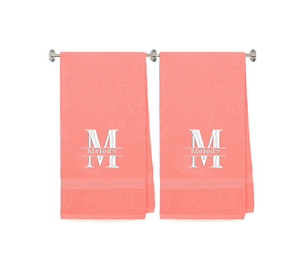 540 GSM Split Initial Personalized Terry Cotton Towel Set of 2 - Red