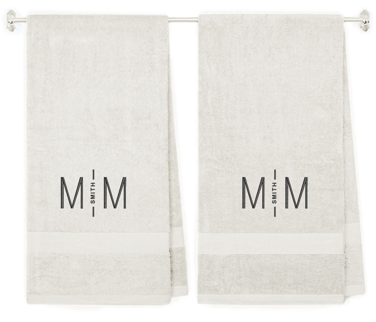 540 GSM Split Initial Personalized Terry Cotton Towel Set of 2 - Ivory