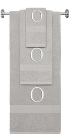 Silver monogrammed towel set with Silver thread, Times New Roman font, initial O - 540 GSM cotton 3-piece