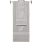 Silver monogrammed towel set with Silver thread, Diana Script font, initial F - 540 GSM cotton 3-piece