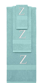 Nautical Teal monogrammed towel set with Silver thread, Times New Roman font, initial Z - 540 GSM cotton 3-piece