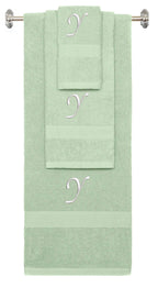 Mint Green monogrammed towel set with White thread, Chancery font, initial Y - 540 GSM cotton 3-piece