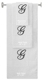 White monogrammed towel set with Black thread, Diana Script font, initial G - 540 GSM cotton 3-piece