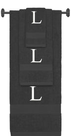 Charcoal monogrammed towel set with White thread, Times New Roman font, initial L - 540 GSM cotton 3-piece