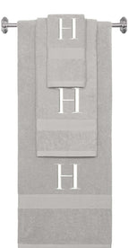 Silver monogrammed towel set with White thread, Times New Roman font, initial H - 540 GSM cotton 3-piece