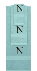 Nautical Teal monogrammed towel set with Black thread, Times New Roman font, initial N - 540 GSM cotton 3-piece
