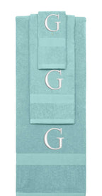 Nautical Teal monogrammed towel set with Silver thread, Times New Roman font, initial G - 540 GSM cotton 3-piece