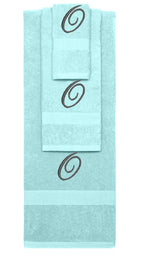 Nautical Teal monogrammed towel set with Black thread, Diana Script font, initial O - 540 GSM cotton 3-piece