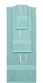 Nautical Teal monogrammed towel set with Silver thread, Times New Roman font, initial U - 540 GSM cotton 3-piece