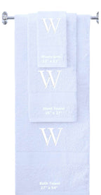 White monogrammed towel set with White thread, Times New Roman font, initial W - 540 GSM cotton 3-piece