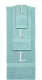 Nautical Teal monogrammed towel set with Silver thread, Times New Roman font, initial L - 540 GSM cotton 3-piece