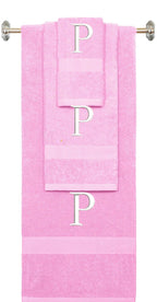 Purple monogrammed towel set with Black thread, Times New Roman font, initial P - 540 GSM cotton 3-piece