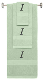 Mint Green monogrammed towel set with Black thread, Chancery font, initial I - 540 GSM cotton 3-piece
