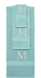 Nautical Teal monogrammed towel set with Silver thread, Times New Roman font, initial M - 540 GSM cotton 3-piece