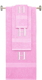 Purple monogrammed towel set with Black thread, Times New Roman font, initial H - 540 GSM cotton 3-piece