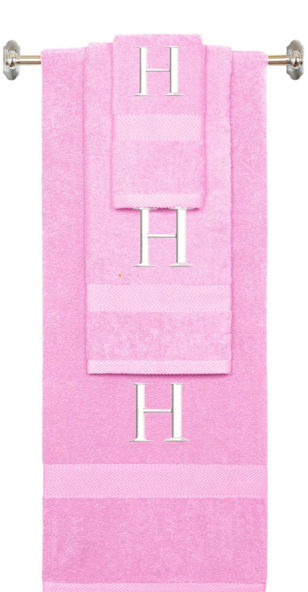 Purple monogrammed towel set with Black thread, Times New Roman font, initial H - 540 GSM cotton 3-piece