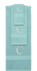 Nautical Teal monogrammed towel set with Silver thread, Times New Roman font, initial C - 540 GSM cotton 3-piece