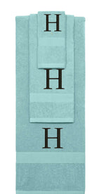 Nautical Teal monogrammed towel set with Black thread, Times New Roman font, initial L - 540 GSM cotton 3-piece