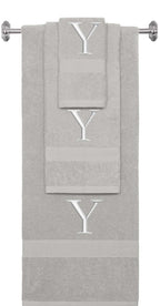 Silver monogrammed towel set with Silver thread, Times New Roman font, initial Y - 540 GSM cotton 3-piece