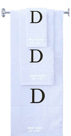 White monogrammed towel set with Black thread, Times New Roman font, initial D - 540 GSM cotton 3-piece