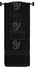 Black monogrammed towel set with Black thread, Diana Script font, initial Y - 540 GSM cotton 3-piece