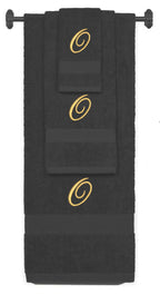 Charcoal monogrammed towel set with Gold thread, Diana Script font, initial O - 540 GSM cotton 3-piece