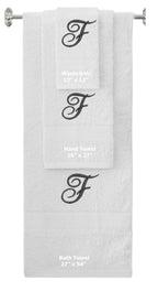White monogrammed towel set with Black thread, Diana Script font, initial F - 540 GSM cotton 3-piece