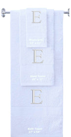 White monogrammed towel set with Silver thread, Times New Roman font, initial E - 540 GSM cotton 3-piece