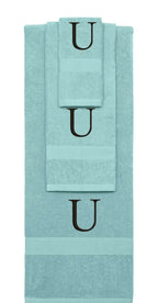 Nautical Teal monogrammed towel set with Black thread, Times New Roman font, initial T - 540 GSM cotton 3-piece