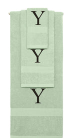 Mint Green monogrammed towel set with Black thread, Times New Roman font, initial Y - 540 GSM cotton 3-piece