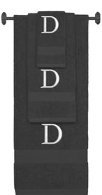 Charcoal monogrammed towel set with Silver thread, Times New Roman font, initial D - 540 GSM cotton 3-piece