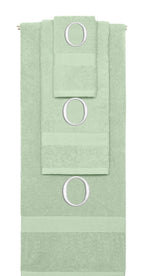 Mint Green monogrammed towel set with Silver thread, Times New Roman font, initial O - 540 GSM cotton 3-piece