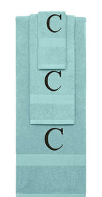 Nautical Teal monogrammed towel set with Black thread, Times New Roman font, initial C - 540 GSM cotton 3-piece