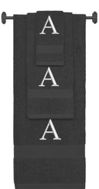 Charcoal monogrammed towel set with Silver thread, Times New Roman font, initial A - 540 GSM cotton 3-piece
