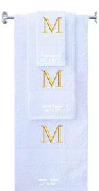 White monogrammed towel set with Gold thread, Times New Roman font, initial M - 540 GSM cotton 3-piece
