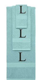 Nautical Teal monogrammed towel set with Black thread, Times New Roman font, initial J - 540 GSM cotton 3-piece
