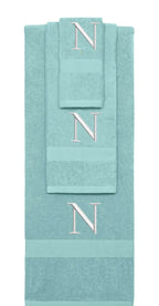Nautical Teal monogrammed towel set with Silver thread, Times New Roman font, initial N - 540 GSM cotton 3-piece