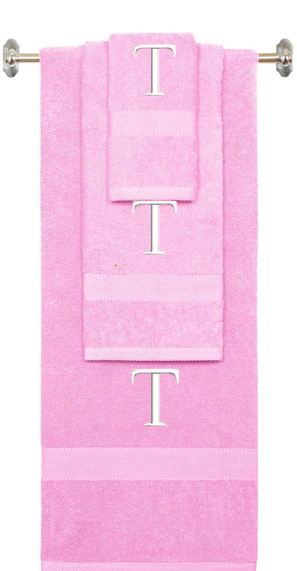 Purple monogrammed towel set with Black thread, Times New Roman font, initial T - 540 GSM cotton 3-piece