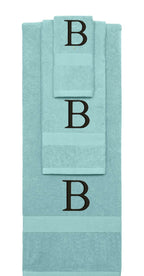 Nautical Teal monogrammed towel set with Black thread, Times New Roman font, initial A - 540 GSM cotton 3-piece