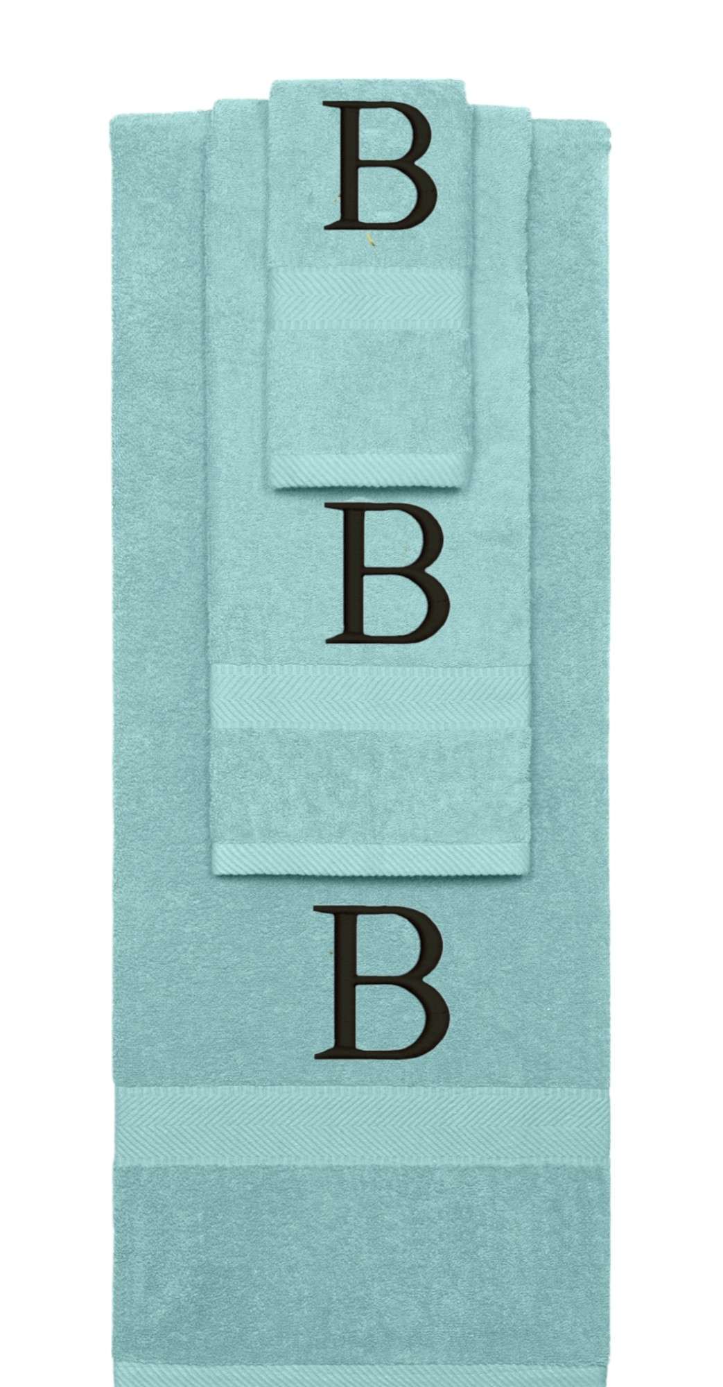 Nautical Teal monogrammed towel set with Black thread, Times New Roman font, initial A - 540 GSM cotton 3-piece