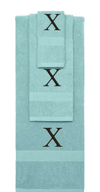 Nautical Teal monogrammed towel set with Black thread, Times New Roman font, initial X - 540 GSM cotton 3-piece
