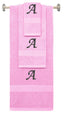 Pink monogrammed towel set with Black thread, Chancery font, initial A - 540 GSM cotton 3-piece
