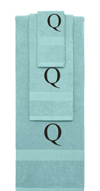 Nautical Teal monogrammed towel set with Black thread, Times New Roman font, initial Q - 540 GSM cotton 3-piece
