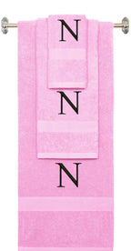 Pink monogrammed towel set with Black thread, Times New Roman font, initial M - 540 GSM cotton 3-piece