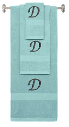 Nautical Teal monogrammed towel set with Black thread, Chancery font, initial D - 540 GSM cotton 3-piece