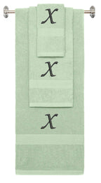 Mint Green monogrammed towel set with Black thread, Chancery font, initial Y - 540 GSM cotton 3-piece