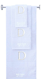 White monogrammed towel set with White thread, Times New Roman font, initial D - 540 GSM cotton 3-piece