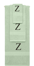 Mint Green monogrammed towel set with Black thread, Times New Roman font, initial Z - 540 GSM cotton 3-piece