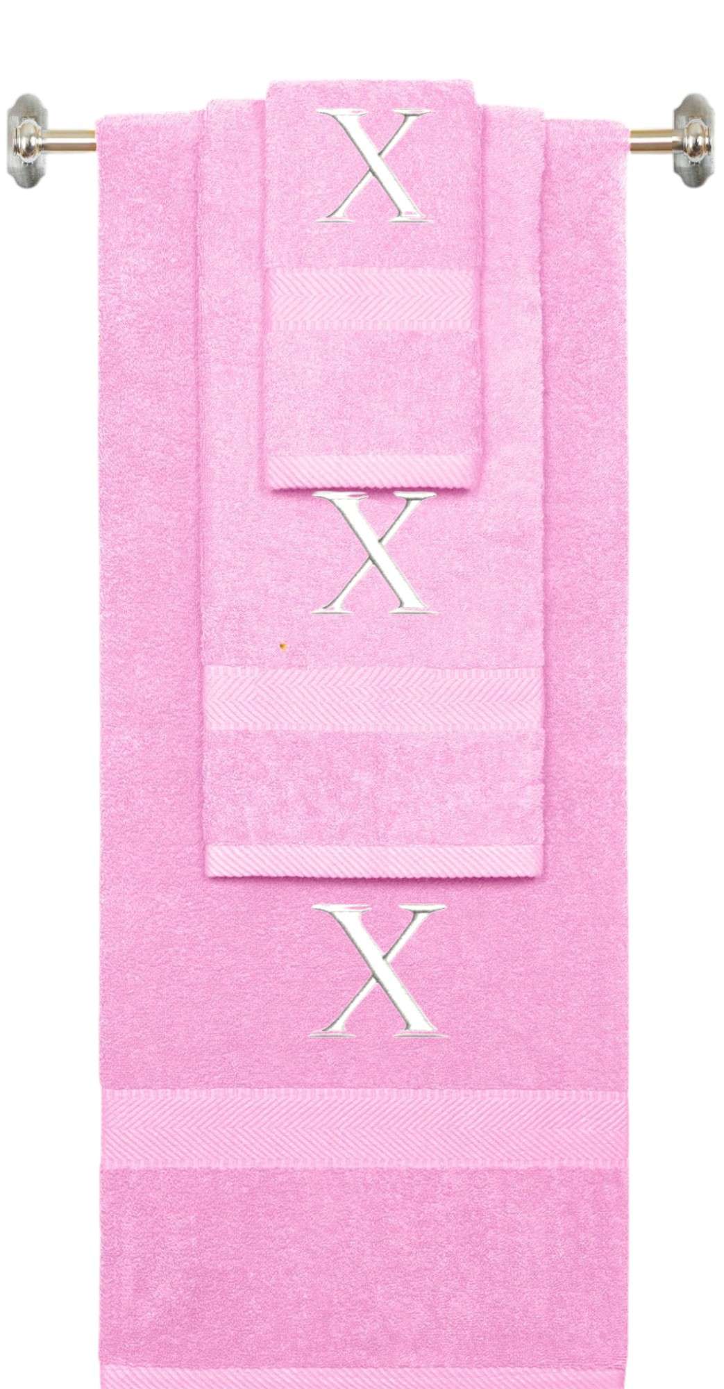 Purple monogrammed towel set with Black thread, Times New Roman font, initial X - 540 GSM cotton 3-piece
