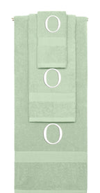 Mint Green monogrammed towel set with White thread, Times New Roman font, initial O - 540 GSM cotton 3-piece